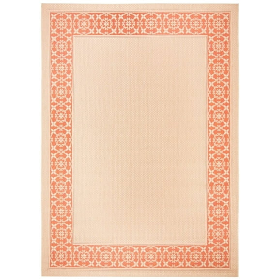 SAFAVIEH Courtyard Kian Bordered Indoor/Outdoor Area Rug, Cream/Terracotta, 4' x 5'7"