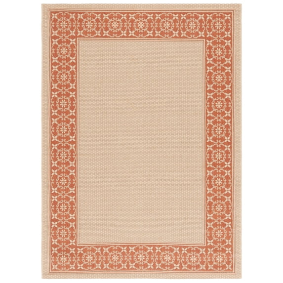 SAFAVIEH Courtyard Kian Bordered Indoor/Outdoor Area Rug, Cream/Terracotta, 5'3" x 7'7"