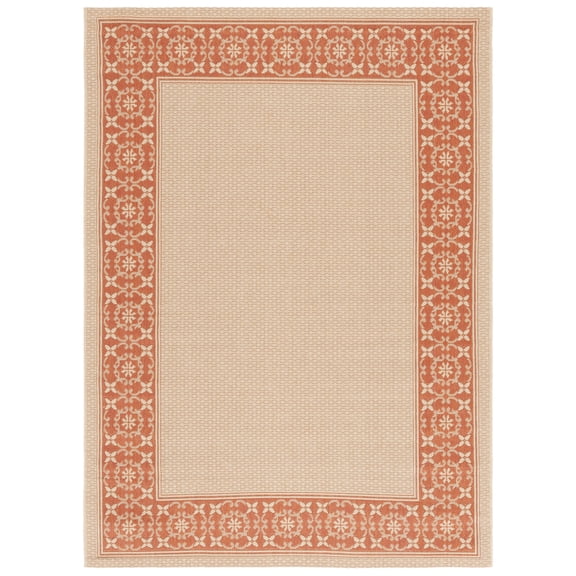 SAFAVIEH Courtyard Kian Bordered Indoor/Outdoor Area Rug, Cream/Terracotta, 5'3" x 7'7"