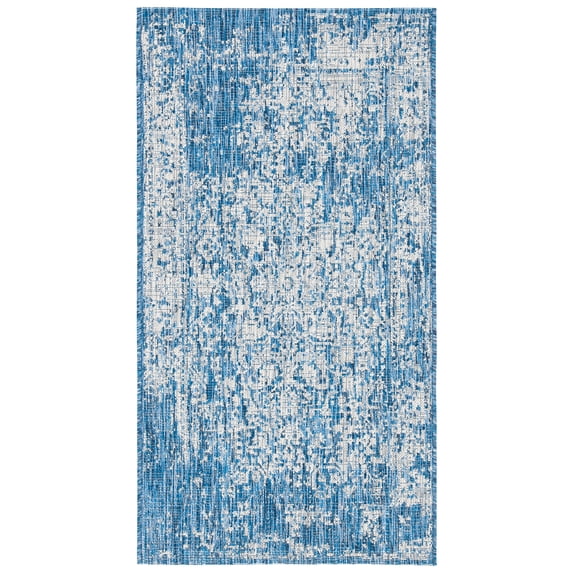 SAFAVIEH Courtyard Kiro Abstract Indoor/Outdoor Area Rug, Navy/Grey, 2'7" x 5'