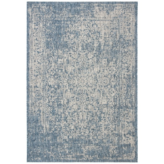 SAFAVIEH Courtyard Kiro Abstract Indoor/Outdoor Area Rug, Navy/Grey, 2' x 3'7"
