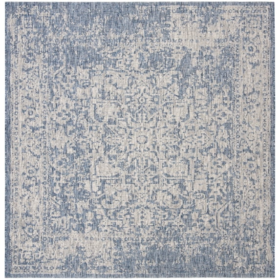 SAFAVIEH Courtyard Kiro Traditional Indoor/Outdoor Area Rug, 6'7" x 6'7" Square, Navy/Grey