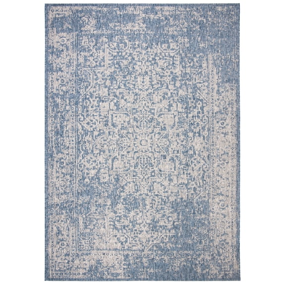 SAFAVIEH Courtyard Kiro Traditional Indoor/Outdoor Area Rug, 8' x 11', Navy/Grey