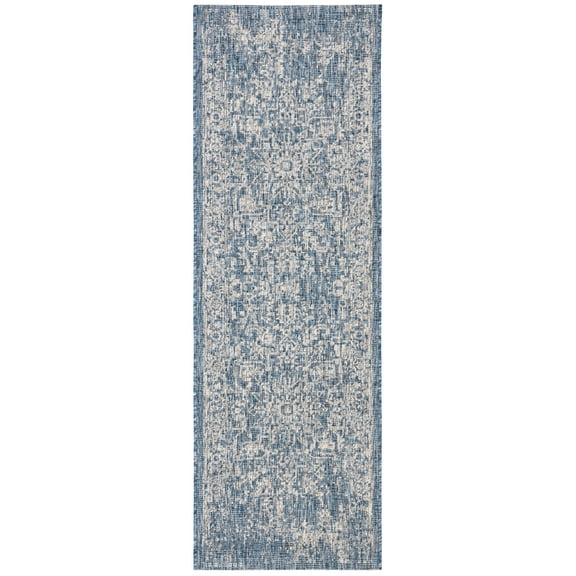 SAFAVIEH Courtyard Kiro Traditional Indoor/Outdoor Runner, 2'3" x 6'7", Navy/Grey