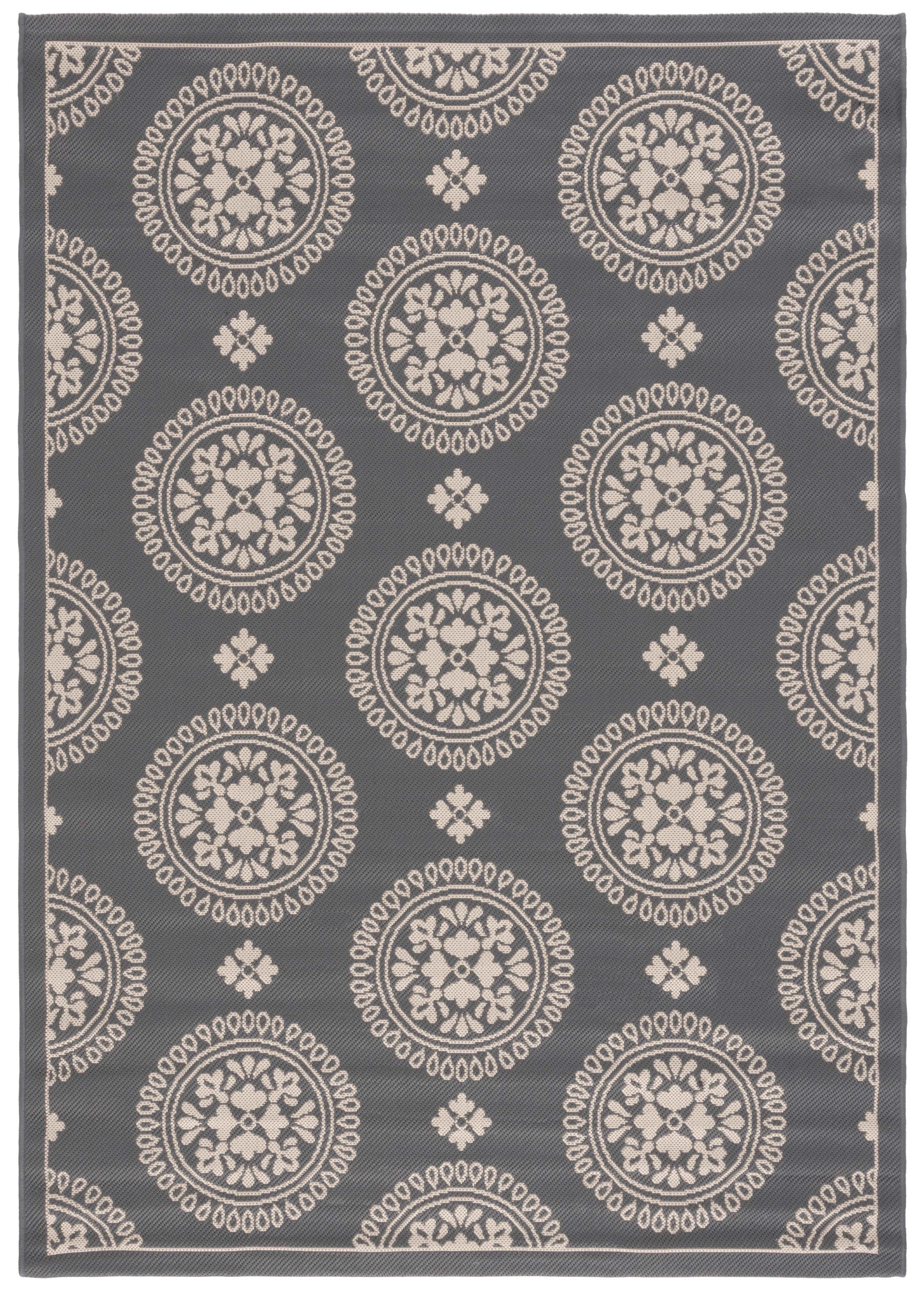 Modern Gray Rectangular Easy-Care Synthetic Indoor/Outdoor Rug