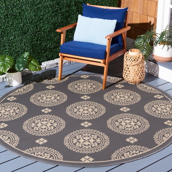 Safavieh Courtyard Kirsten Geometric Indoor/Outdoor Area Rug, Gray, 6'7" x 6'7" Round