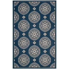 SAFAVIEH Courtyard Kirsten Geometric Indoor/Outdoor Area Rug, Navy, 6'7" x 6'7" Square