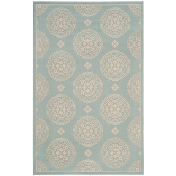 SAFAVIEH Courtyard Kirsten Geometric Indoor/Outdoor Area Rug, Spa, 6'7" x 9'6"