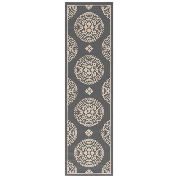 SAFAVIEH Courtyard Kirsten Geometric Indoor/Outdoor Runner Rug, Grey, 2'4" x 12'