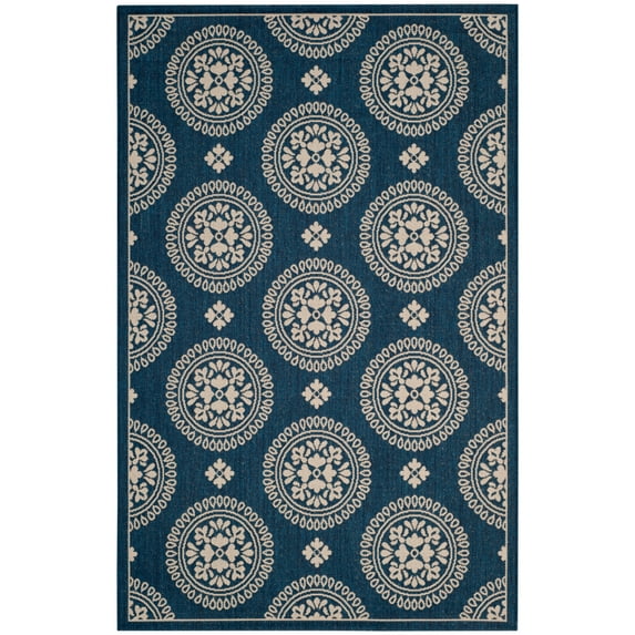 SAFAVIEH Courtyard Kirsten Geometric Indoor/Outdoor Runner Rug, Navy, 2'3" x 8'