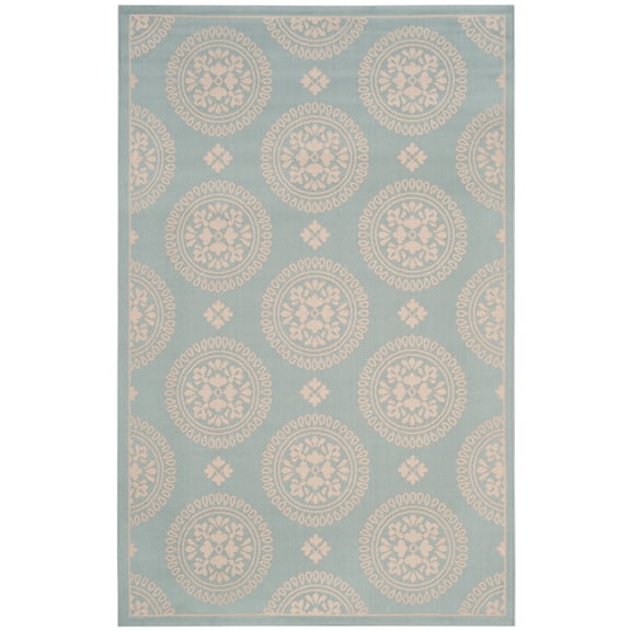 SAFAVIEH Courtyard Kirsten Geometric Indoor/Outdoor Runner Rug, Spa, 2'4" x 12'