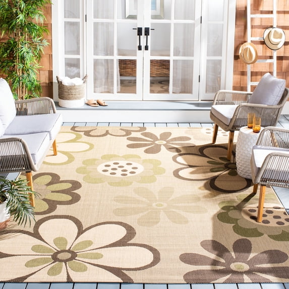 SAFAVIEH Courtyard Kristopher Floral Indoor/Outdoor Area Rug, Natural Brown/Olive, 2'7" x 5'