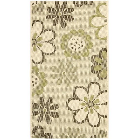 SAFAVIEH Courtyard Kristopher Floral Indoor/Outdoor Runner Rug, 2'3" x 6'7", Natural Brown/Olive