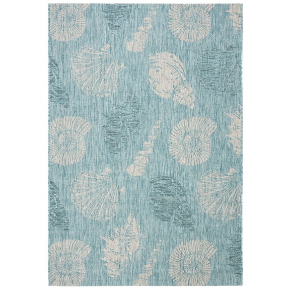 SAFAVIEH Courtyard Larry Geometric Indoor/Outdoor Area Rug, Aqua/Cream, 4' x 5'7"