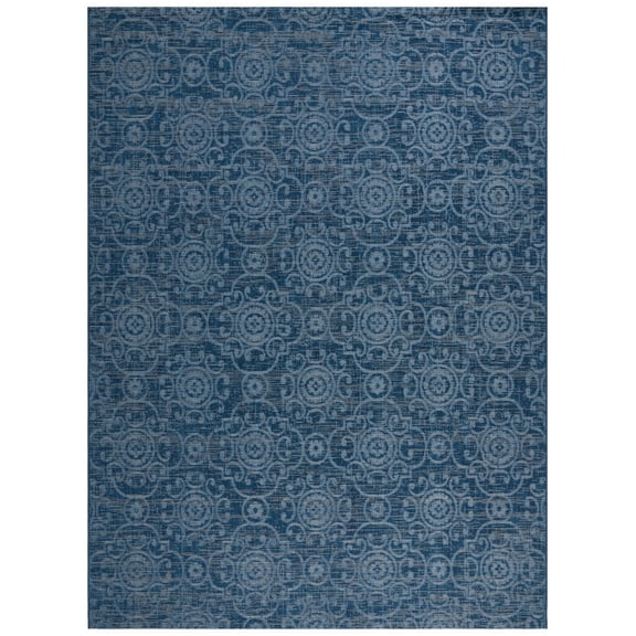 SAFAVIEH Courtyard Lauren Geometric Indoor/Outdoor Area Rug, Navy/Beige, 8' x 11'