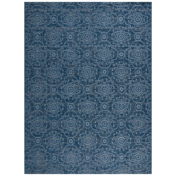 SAFAVIEH Courtyard Lauren Geometric Indoor/Outdoor Area Rug, Navy/Beige, 8' x 11'