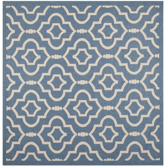 Safavieh Courtyard Lavern Geometric Indoor/Outdoor Area Rug, Blue/Beige, 7'10" x 7'10" Square