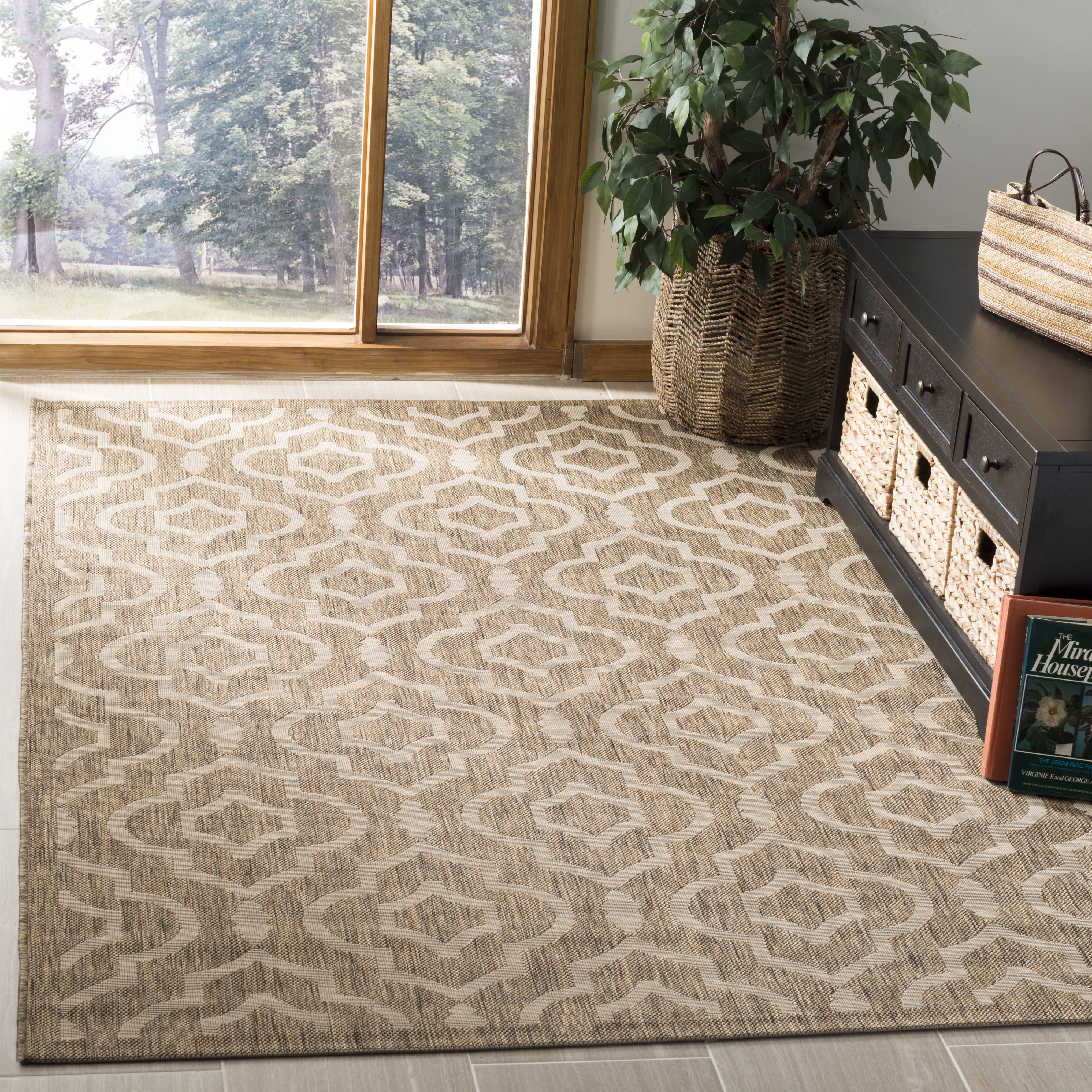 Resort-Style Natural Brown 95" Square Synthetic Outdoor Rug
