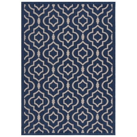Safavieh Courtyard Lavern Geometric Indoor/Outdoor Area Rug, Navy/Beige, 5'3" x 7'7"