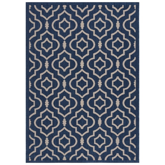 Safavieh Courtyard Lavern Geometric Indoor/Outdoor Area Rug, Navy/Beige, 6'7" x 9'6"