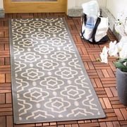 Safavieh Courtyard Lavern Geometric Indoor/Outdoor Runner Rug, Anthracite/Beige, 2'3" x 10'