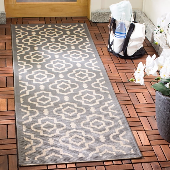 Safavieh Courtyard Lavern Geometric Indoor/Outdoor Runner Rug, Anthracite/Beige, 2'3" x 10'