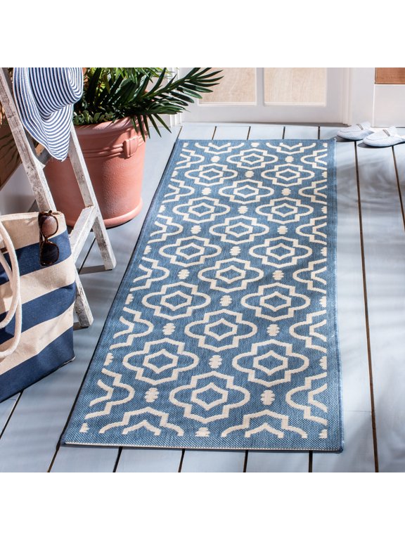 Courtyard Lavern Geometric Indoor/Outdoor Runner Rug, Blue/Beige, 2'3" x 6'7"