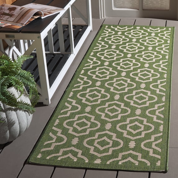 Safavieh Courtyard Lavern Geometric Indoor/Outdoor Runner Rug, Green/Beige, 2'3" x 10'