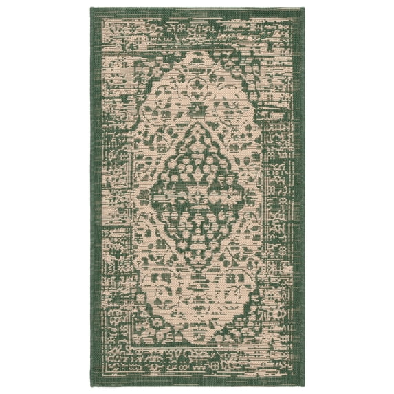 Safavieh Courtyard Layne Medallion Indoor/Outdoor Area Rug, Beige/Dark Green, 2'7" x 5'