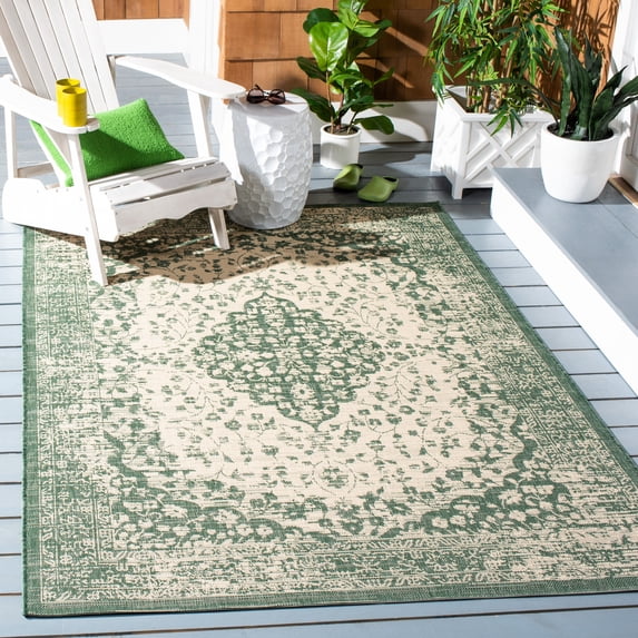 Safavieh Courtyard Layne Medallion Indoor/Outdoor Area Rug, Beige/Dark Green, 4' x 5'7"