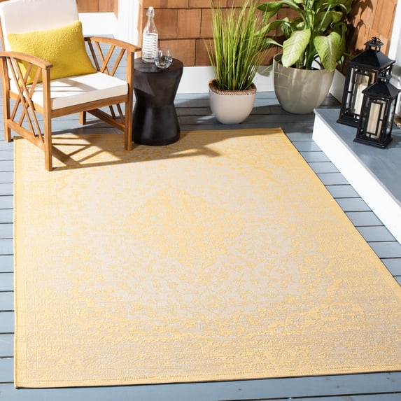 Safavieh Courtyard Layne Medallion Indoor/Outdoor Area Rug, Beige/Gold, 4' x 5'7"