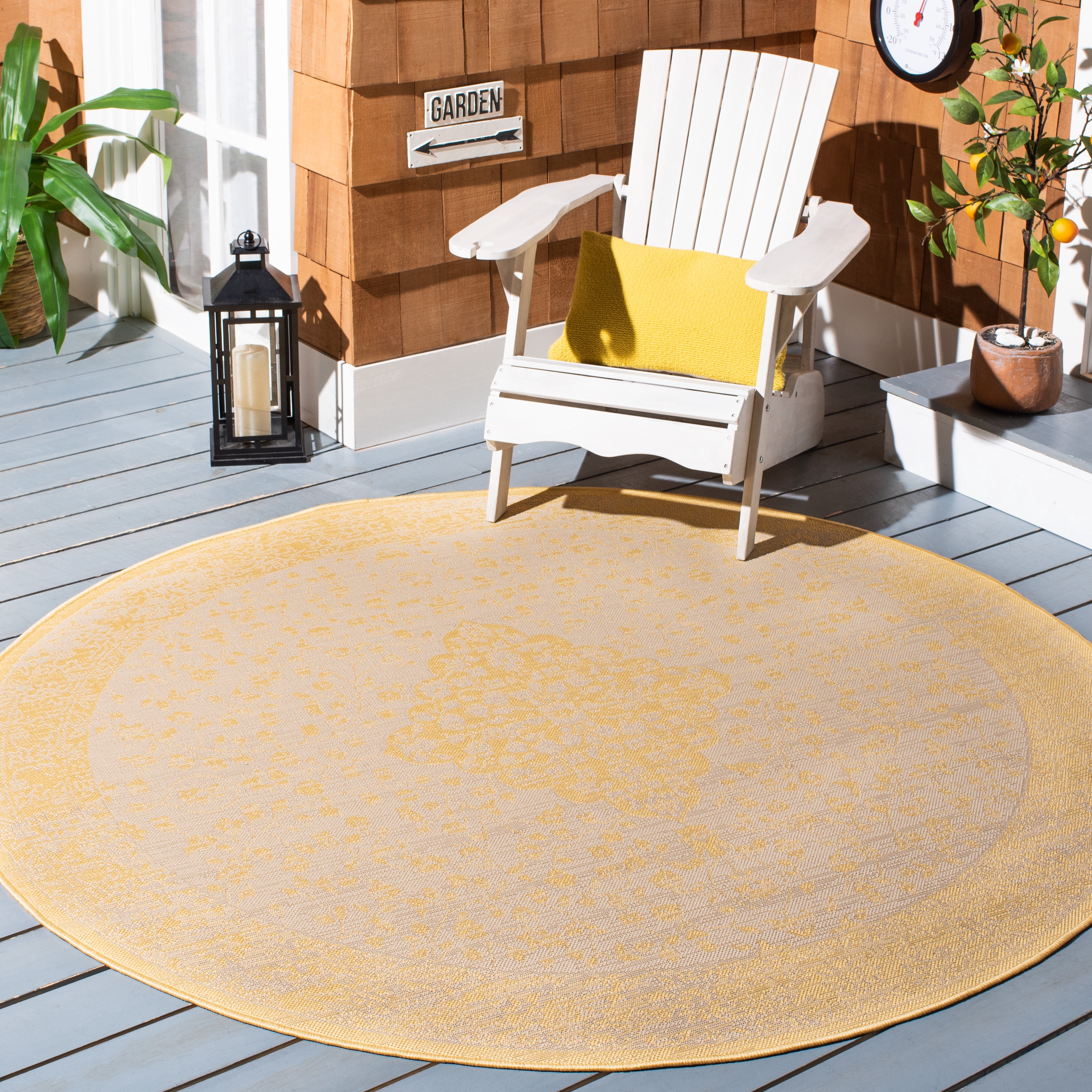 Safavieh Courtyard Layne Medallion Indoor/Outdoor Area Rug, Beige/Gold, 6'7" x 6'7" Round