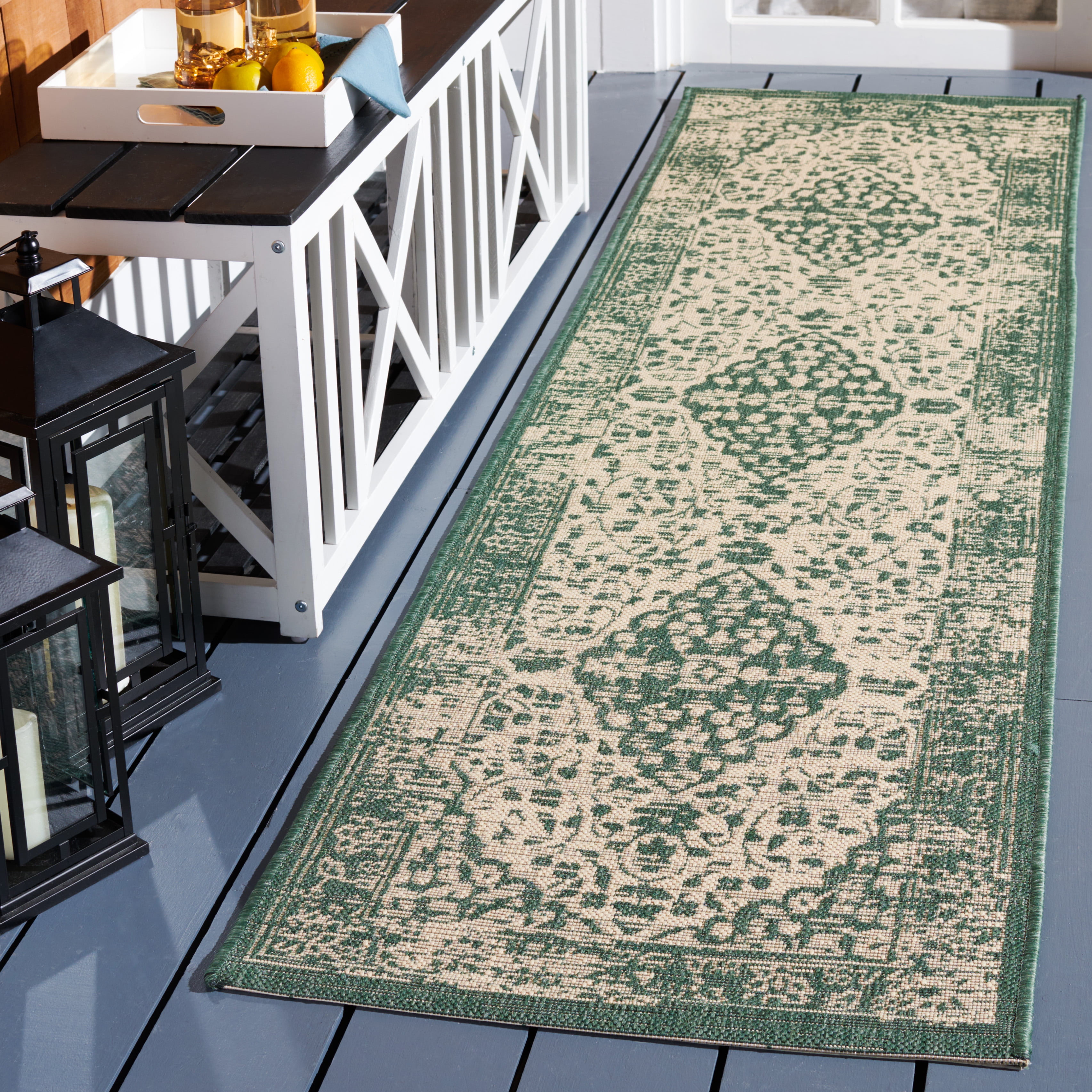 Safavieh Courtyard Layne Medallion Indoor/Outdoor Runner Rug, Beige/Dark Green, 2'3" x 8'