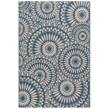 SAFAVIEH Courtyard Lidija Geometric Indoor/Outdoor Area Rug, Blue/Beige, 5'3" x 7'6"