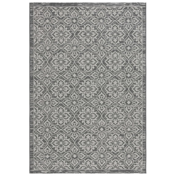 SAFAVIEH Courtyard Lillie Geometric Indoor/Outdoor Area Rug, Dark Grey/Light Grey, 5'3" x 7'7"