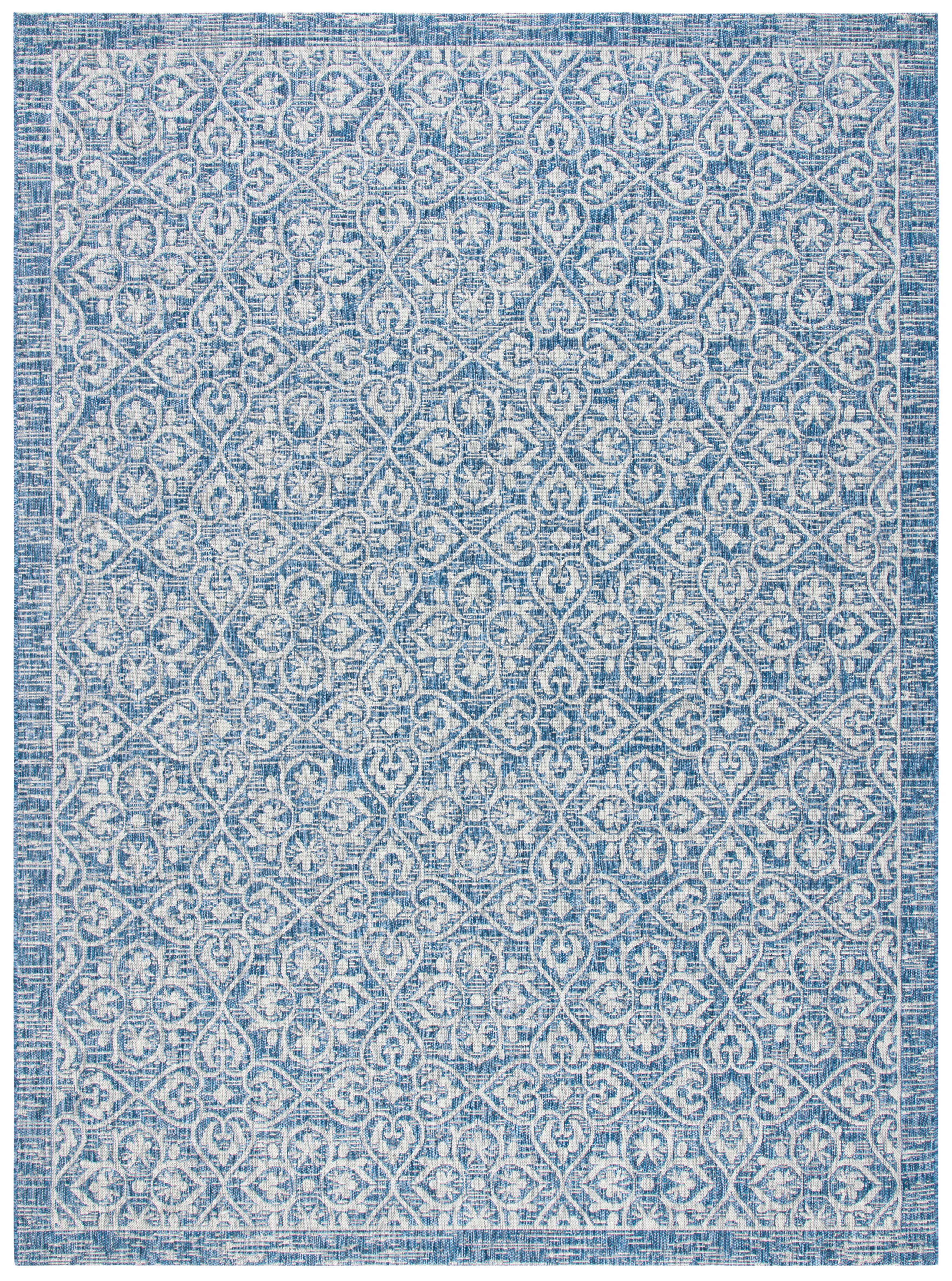 SAFAVIEH Courtyard Lillie Geometric Indoor/Outdoor Area Rug, Navy/Grey, 8' x 11'