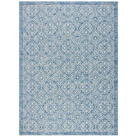 SAFAVIEH Courtyard Lillie Geometric Indoor/Outdoor Area Rug, Navy/Grey, 8' x 11'