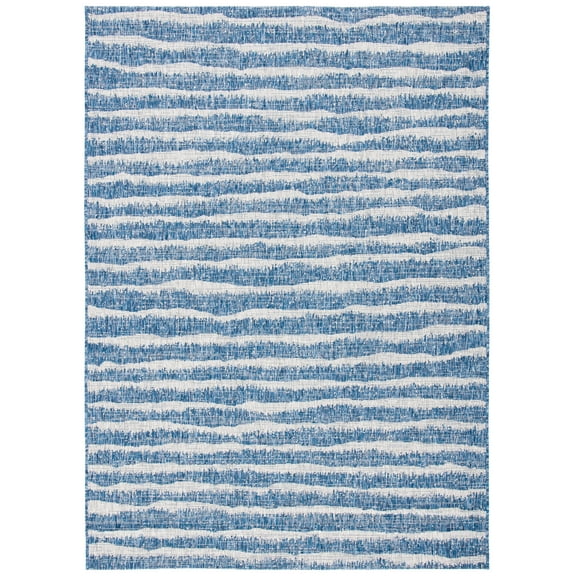 SAFAVIEH Courtyard Lilly Striped Indoor/Outdoor Area Rug, Navy/Grey, 5'5" x 7'7"