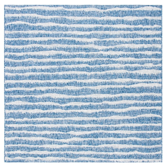 SAFAVIEH Courtyard Lilly Striped Indoor/Outdoor Area Rug, Navy/Grey, 6'7" x 6'7" Square