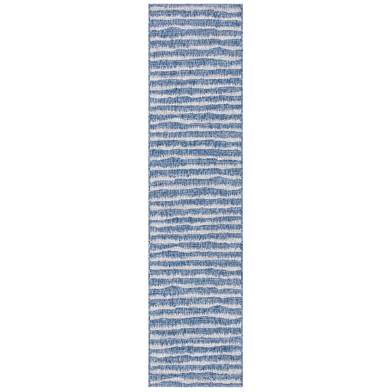 SAFAVIEH Courtyard Lilly Striped Indoor/Outdoor Runner Rug, Navy/Grey, 2'2" x 9'