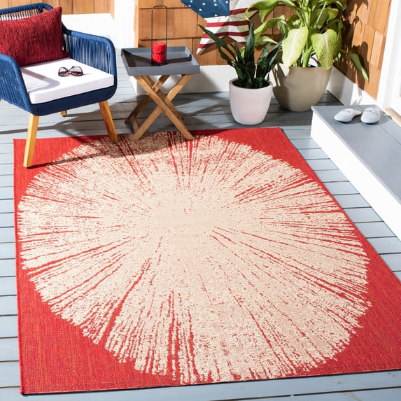 Safavieh Courtyard Lincoln Radiant Indoor/Outdoor Area Rug, Red/Beige, 5'3" x 7'7"