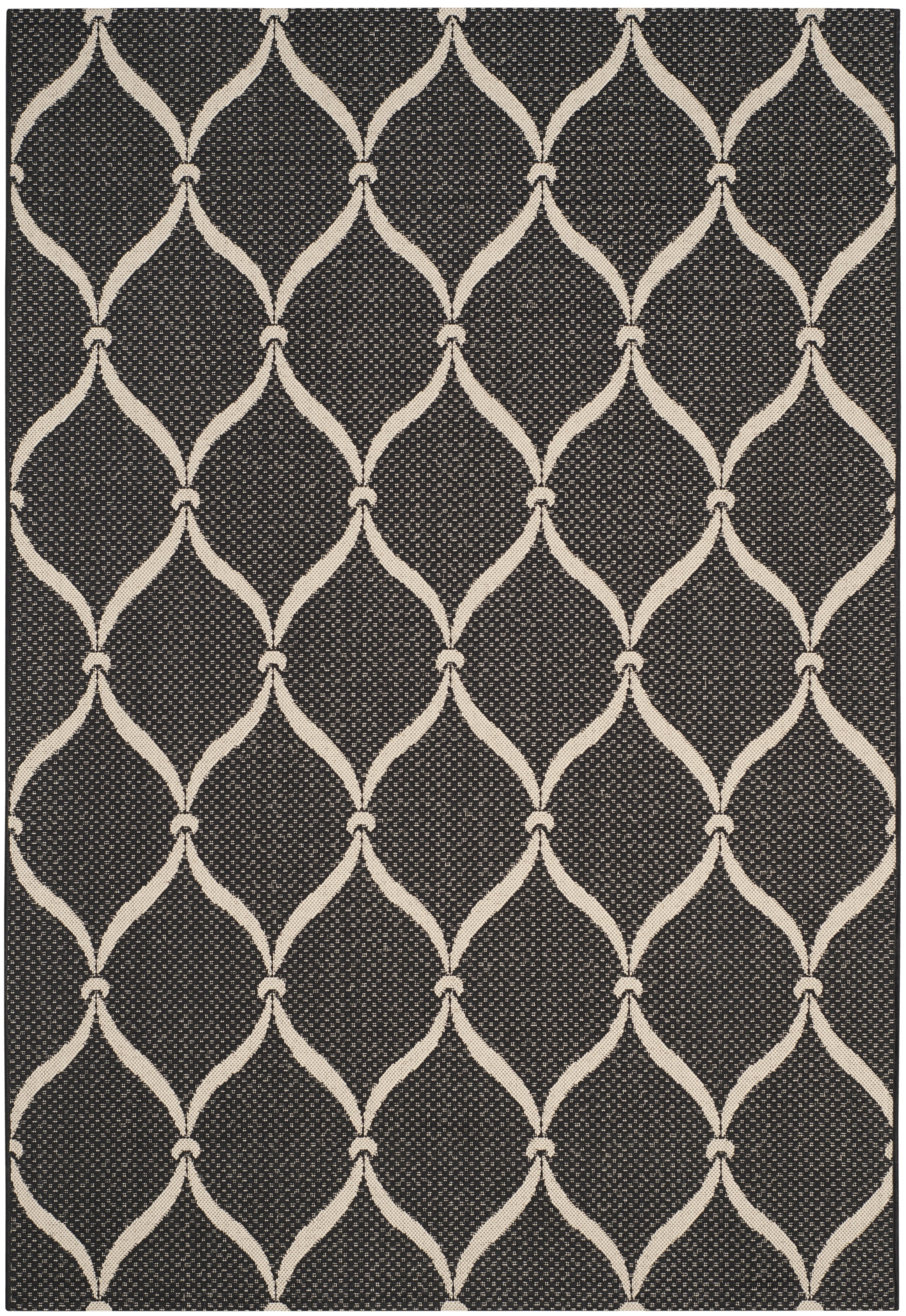 Black and Beige Geometric Indoor/Outdoor Area Rug 4' x 5'7"