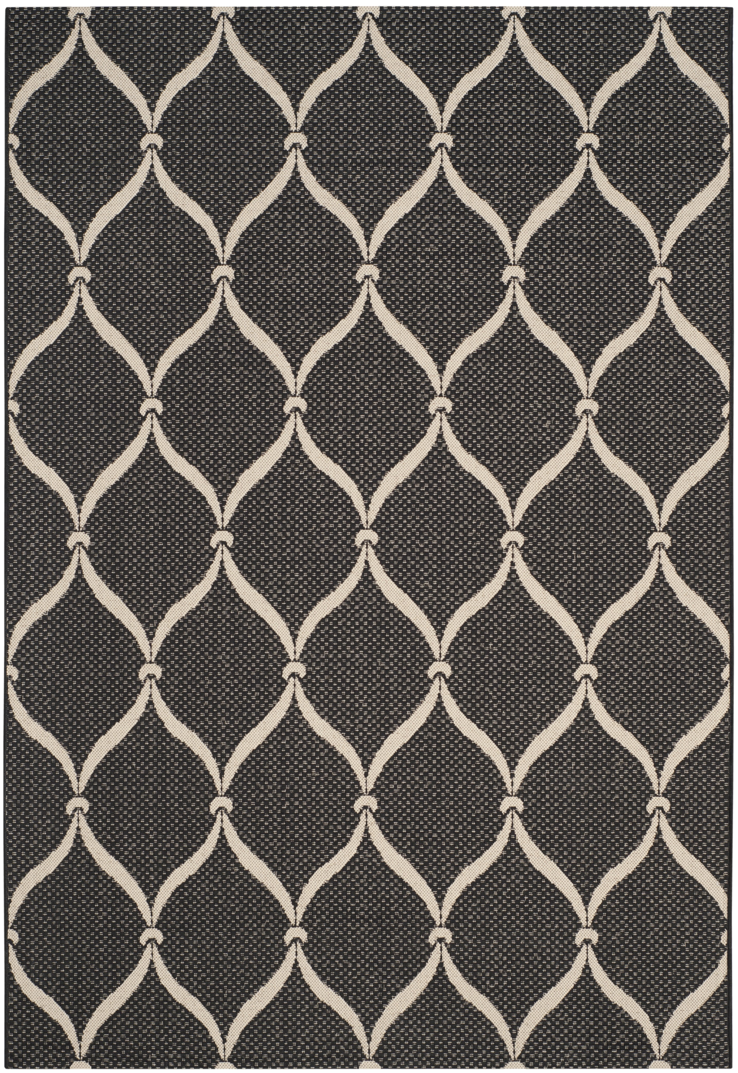 SAFAVIEH Courtyard Linnet Geometric Indoor/Outdoor Area Rug, Black/Beige, 5'3" x 7'7"