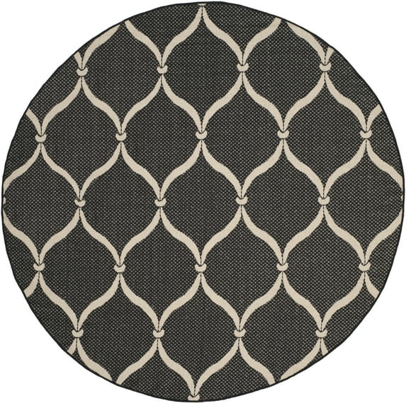 SAFAVIEH Courtyard Linnet Geometric Indoor/Outdoor Area Rug, Black/Beige, 6'7" x 6'7" Round