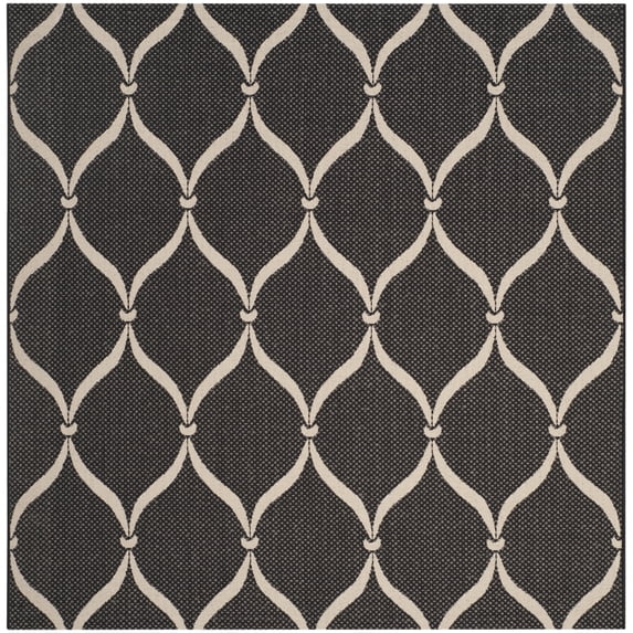 SAFAVIEH Courtyard Linnet Geometric Indoor/Outdoor Area Rug, Black/Beige, 6'7" x 6'7" Square