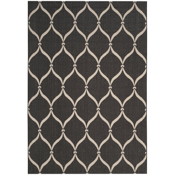 SAFAVIEH Courtyard Linnet Geometric Indoor/Outdoor Area Rug, Black/Beige, 8' x 11'