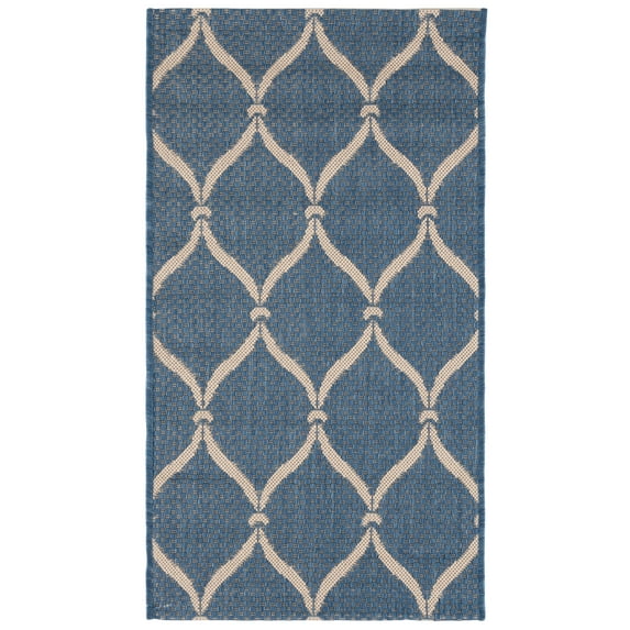 SAFAVIEH Courtyard Linnet Geometric Indoor/Outdoor Area Rug, Blue/Beige, 2' x 3'7"
