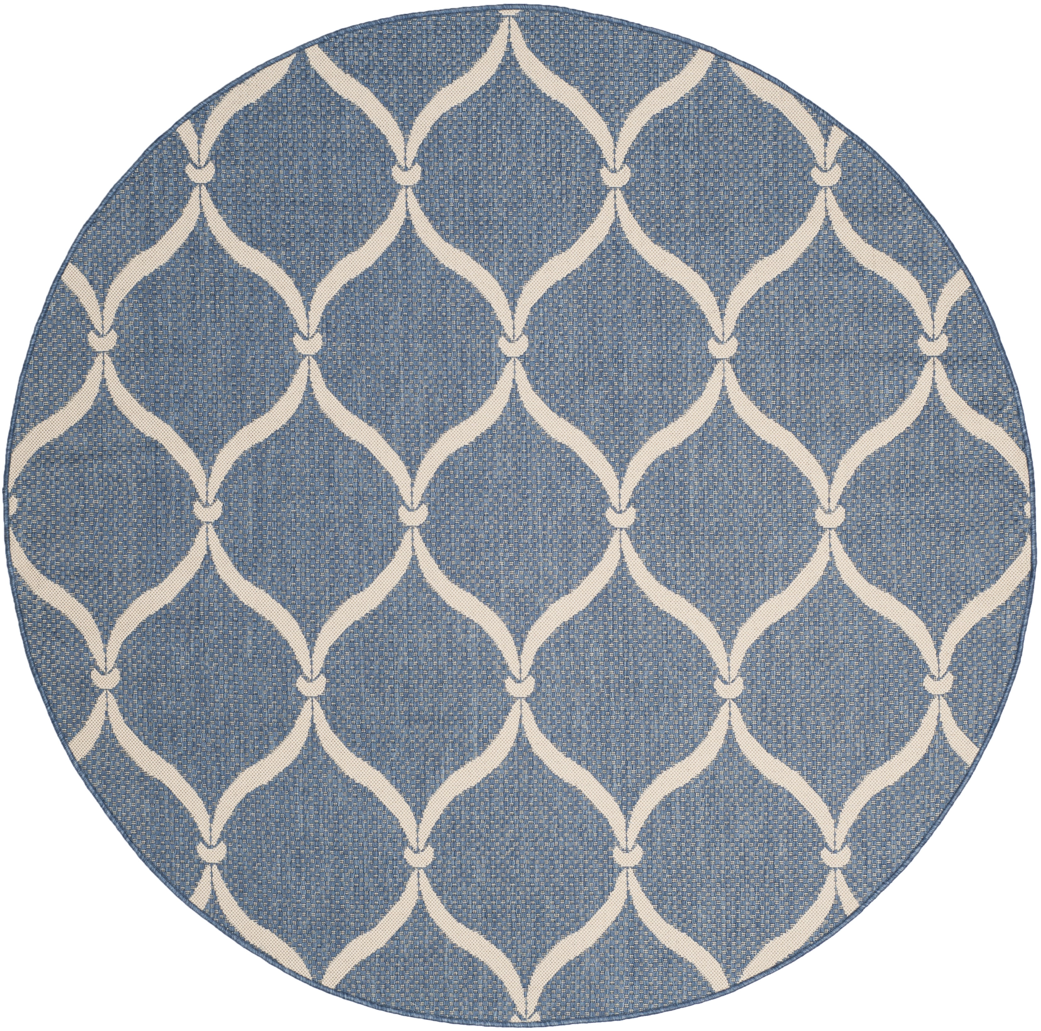 SAFAVIEH Courtyard Linnet Geometric Indoor/Outdoor Area Rug, Blue/Beige, 6'7" x 6'7" Round