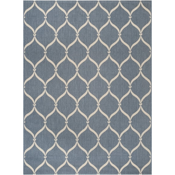 SAFAVIEH Courtyard Linnet Geometric Indoor/Outdoor Area Rug, Blue/Beige, 9' x 12'