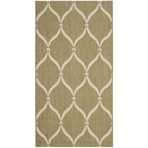 SAFAVIEH Courtyard Linnet Geometric Indoor/Outdoor Area Rug, Green/Beige, 2'7" x 5'